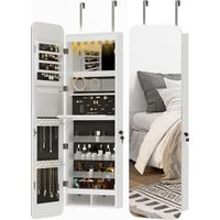 Miroir mural avec compartiments bijoux, éclairage LED et serrure, 37x10x120 cm