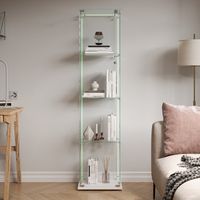 Vitrine en Verre - Armoire de Collection Moderne en Verre à Quatre Couches avec Porte et LED - Verre trempé Vitrine de Collection - Blanc
