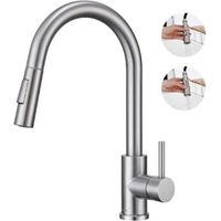 Grifo de cocina con rociador extraíble, caño giratorio, mezclador de fregadero de acero niquelado cepillado.