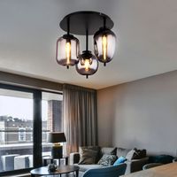 Deckenlampe Glasleuchte 3 flammig Glasschirm rauchfarben Deckenleuchte rund schwarz Wohnzimmerlampe, Metall Glas, schwarz, 3x E14 Fassungen, DxH 46x36 cm