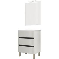 Ensemble de salle de bain meuble 60cm STAY THREE EDGE blanc brillant - Vasque - Miroir - Applique