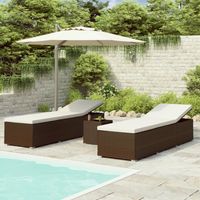 Vidaxl – Ensemble de 3 chaises longues de jardin en poly rotin – Table à thé incluse – Résistant aux intempéries – Cadre en acier robuste
