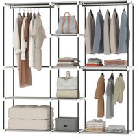Armario abierto 8 estantes barras colgar metal gris claro 182x43x185 cm