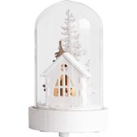 LED Christmas Tree in Glass Dome with Gift Bells, Snowy Bottle Brush Christmas Tree Decorations