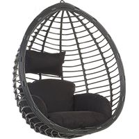 Fauteuil Oeuf Suspendu Design en Rotin Noir avec Coussin Assorti Idéal pour Salon ou Terrasse au Style Boho et Moderne Beliani