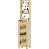 Armoire de salle de bains étroite, meuble haut avec 3 étagères ouvertes, étagères réglables et porte à lamelles, 34 x 30 x 170 cm, aspect naturel