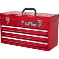 20.3inch Metal Tool Box with Drawers Portable Steel Metal Tool Box with Protective Liner and Metal Latch Closure and Lock for Garage, Home and Warehouse (Red-3 Drawers)