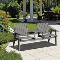 Banc de jardin avec table ensemble de meubles de jardin avec trou pour parasol 2 chaises en bois massif gris 152 x 70 x 83 cm pour terrasse et jardin