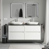 BERNSTEIN - Meuble sous vasque suspendu salle de bain MDF Blanc mat 120x46x62cm plan vasque Anthracite mat, tiroirs passe-main pivotants - VIREO