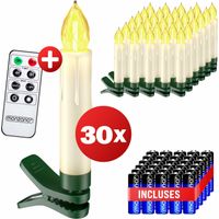 DEUBA® Bougie LED de Noel sans câble décoration lumineuse aspect bougie de cire fonctionnement à pile minuterie 24h Set de 30 / Blanc chaud + Piles