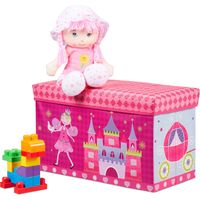 Relaxdays Tabouret Coffre à jouets boîte à jouets couvercle pouf enfant pliable princesse rangement fille 50L, rose