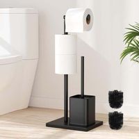 Porte-papier toilette avec brosse WC - Porte-serviettes en papier en acier inoxydable vertical avec brosse WC, XU, Porte-papier washi, Aucun perçage requis (noir) - KZQ