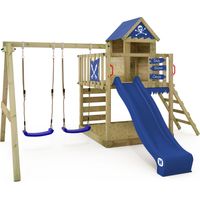 Aire de jeu en bois Wickey Smart Cave avec balançoire, toboggan 220 cm et bac à sable – Résistant aux intempéries, 10 ans de garantie