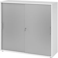bümö Schiebetürenschrank office - 3 Ordnerhöhen Weiß/Silber