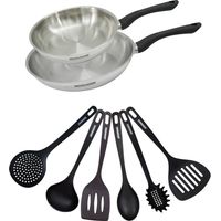 Set 2 poêles 24 et 28 cm en inox et 6 ustensiles Fackelmann Geneva