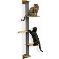 175 cm Rascador de Pared con 3 Plataformas - Árbol para Gatos - Columna de Sisal