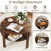 Table basse ronde avec rangement, en bois, 4 étagères, marron