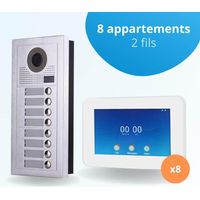 Portier interphone vidéo MODERN 2 Fils - 8 appartements - 8 écrans tactiles connectés 7" blanc