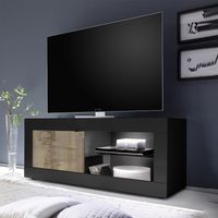 Mobile Porta TV Nero, 1 anta Pero e vano con mensola vetro L. 140 cm- Basic