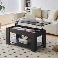 CLIPOP Table basse réglable en hauteur,bois,Avec espace de rangement ouvert et caché,extensible,100 x 50 x (43-55) cm, noir