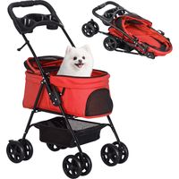 Carrito para Perros Pequeños con Ruedas Universales Cesta de Almacenaje Correas de Seguridad y Ventanas 67x45x96 cm Rojo