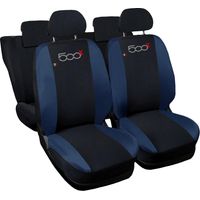 Lupex shop - Coprisedili Auto Compatibili per 500X, Made In Italy, set di copri sedili anteriori e posteriori con copri poggiatesta incluso, tessuto poliestere, Nero - Blu Scuro