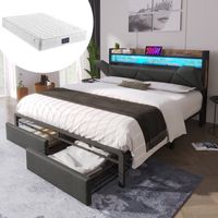 Cama dormitorio con almacenaje LED USB 160x200 gris OKMYHOME