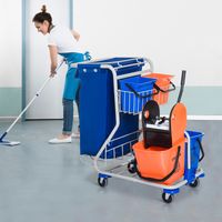 Putzwagen Reinigungswagen 4 Fahreimer Wischwagen Systemwagen mit Rollen Blau Orange 100 x 70 x 103 cm