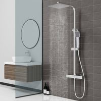 Sky Bathroom Thermostatic Mixer Shower Kit Square Chrome Dual Shower Head Exposed Valve 8 inch