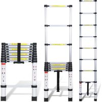 Randaco Échelle télescopique escabeau aluminium 2,6m, extensible, pliante, multifonction, 150kg