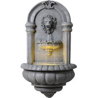 Teamson Home 81 cm Lion Head Wall-Mounted Outdoor Fountain with Stone-Effect Finish, Integrated Led Lighting and Decorative Classical Design, Natural Stone