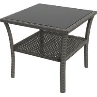 Polyrattan Gartentisch, 50 x 50 x 45cm, wetterfest Beistelltisch für 4 Personen, Quadratisch mit Ablage Glasplatte