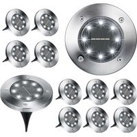 Ground Lights, 12 Pack 8 Led Solar In-ground Lights, Waterproof , Cool White