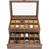 Boîte à montres à 24 emplacements - Avec grand couvercle en verre - Pour homme et femme