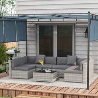 Ensemble salon de jardin 7 pièces modulables table basse plateau verre trempé coussins déhoussables inclus gris