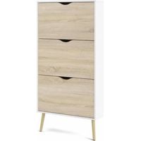 Meuble a chaussures - Blanc / Chene - 12 paires - Pietement évasé en bois massif - 70,2 x 23,9 x 138,9 cm - TVILUM