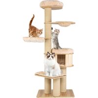 COSTWAY Albero Tiragraffi per Gatti Alto 191 cm, Tiragraffi per Gatti Multistrato con Nicchia in Legno, Trespolo Spazioso, Amaca, Nido, Pali, Tiragraffi e Materassini Lavabili