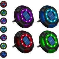 Faretto da incasso per giardino solare da esterno a 12 LED, 7 colori, con grande pannello solare, lampada da terra solare impermeabile IP65 (4 pezzi)
