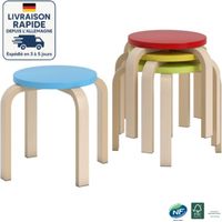 Set di 4 sgabelli impilabili - Con piedini in feltro, compensato di betulla - Legno certificato PEFC - 4 colori + colore del legno