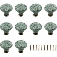 (Vert) Lot de 10 poignées décoratives en céramique pour tiroirs, commodes, étagères, meubles avec vis de montage