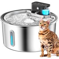 Fontaine à eau sans fil pour chat avec détecteur de mouvement, alimentée par batterie 4 200 mAh, 3,2 L, en acier inoxydable, avec pompe à eau silencieuse, LED