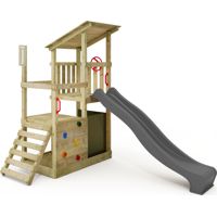 FATMOOSE Torre gioco FruityForest con scivolo, torre da arrampicata con sabbiera, scala e accessori da gioco - antracite
