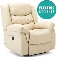 SEATTLE ELECTRIC CREAM LEATHER AUTO RECLINER ARMCHAIR SOFA HOME LOUNGE CHAIR