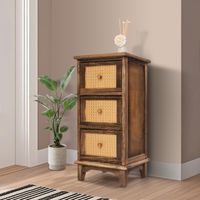 Comò HWC-K87, armadio con cassetti, armadio, legno rattan 63x40x28cm - bianco, colore naturale
