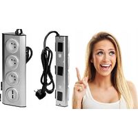 Prise d'angle - 4 prises - Inox - Port de recharge USB - Montage facile sans perçage