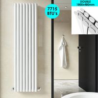 ELEGANT White Central Heating Vertical Column Radiator Designer Radiator Heater 1800 x 480mm Oval Double Panel