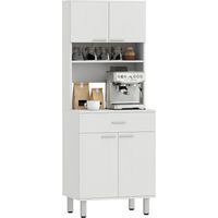 Credenza Alta da Cucina, Madia Classica Bianca con 2 Armadietti e 1 Mensola, Bianco, 60x40x160cm