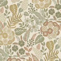 Grandeco Karuna Retro Flowers Green Orange Wallpaper Botanical Paste The Wall