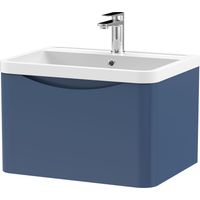 Balterley Dunwood Wall Hung 1 Drawer Bathroom Vanity Unit & Polymarble Basin, Satin Blue, 550mm