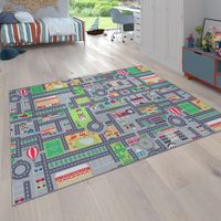 Paco Home Tappeto da gioco per la camera dei bambini, motivo con strade e auto, in grigio 120x160 cm